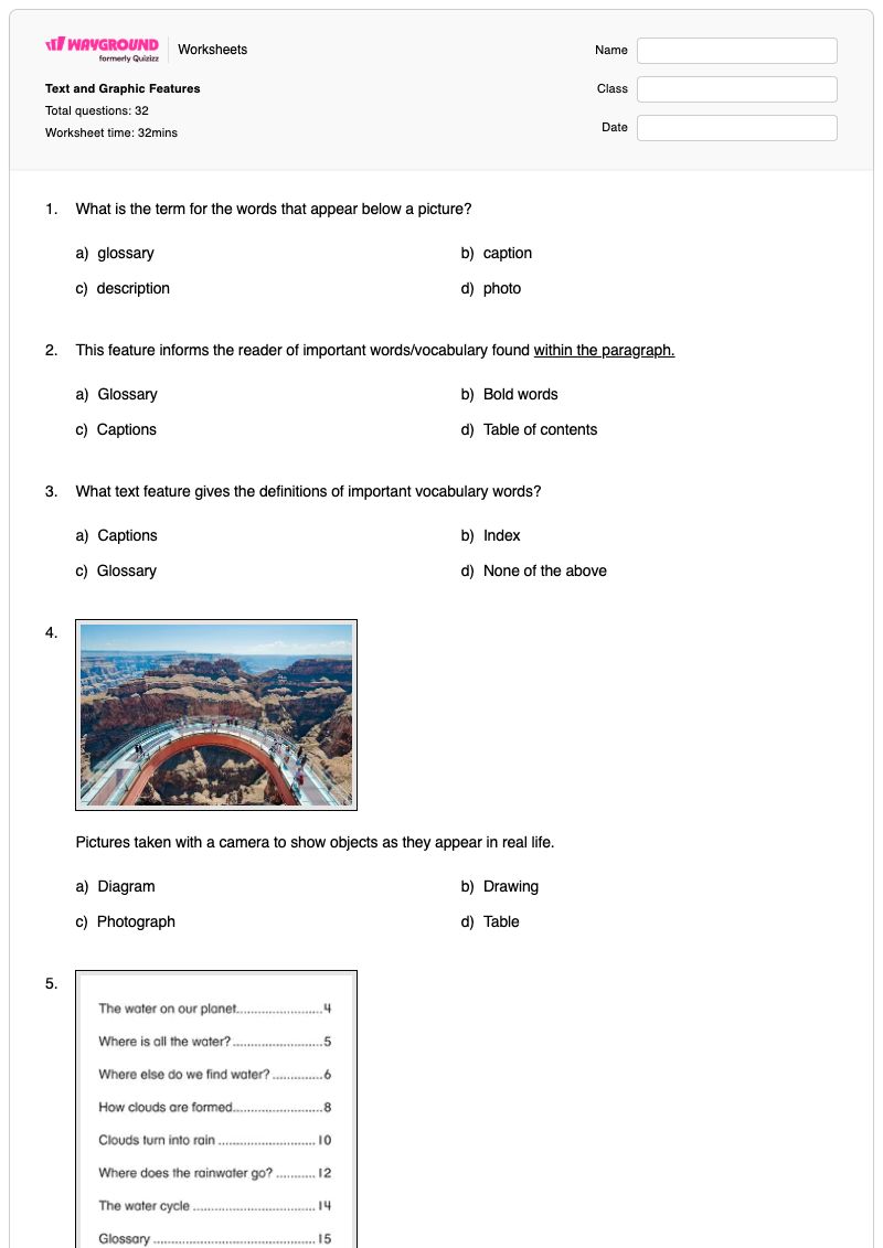 Text and Graphic Features - Printable Text-and-graphic-features Worksheets Year 2 - Wayground