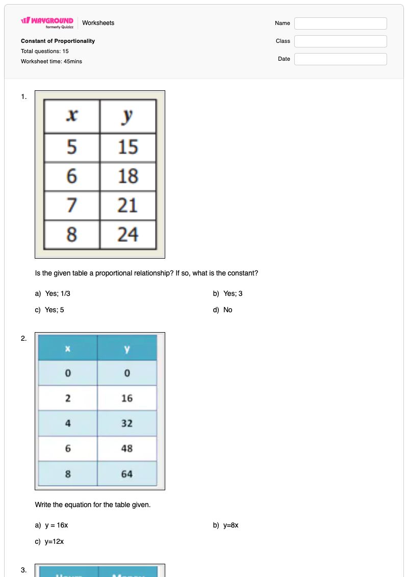Constant of Proportionality - Printable Constant-of-proportionality Worksheets Class 7 - Wayground