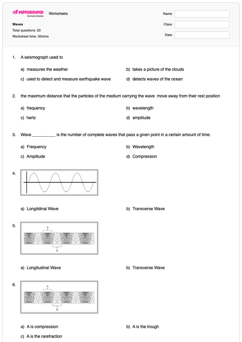 Waves - Printable Physics Worksheets - Wayground