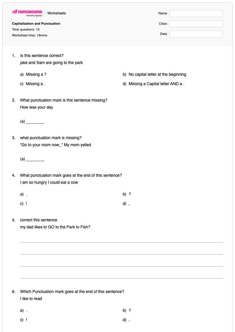 Capitalization and Punctuation - พิมพ์ได้ Fitness-and-wellness เวิร์กชีท ระดับ 1 - Wayground