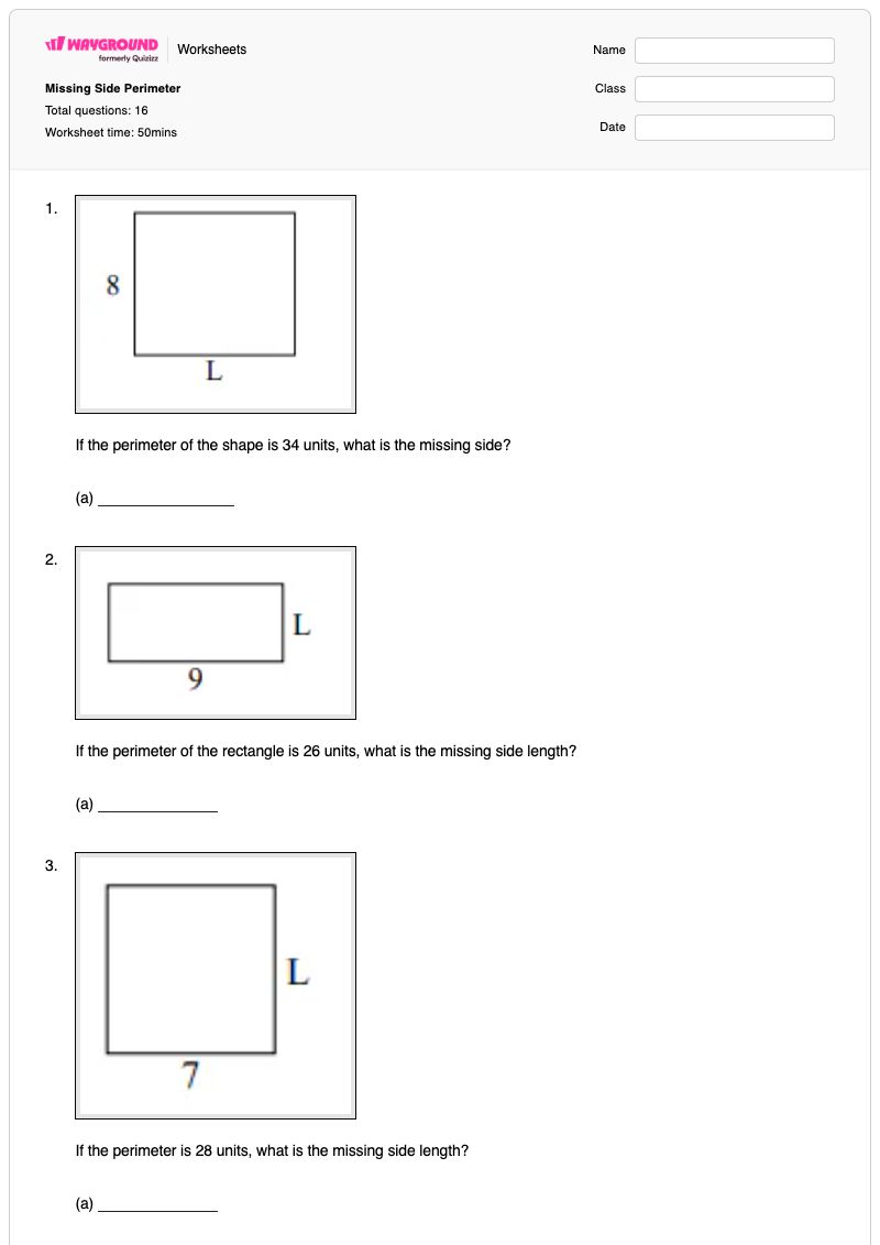 Missing Side Perimeter - Printable Area-with-fractional-side-lengths Worksheets Year 4 - Wayground