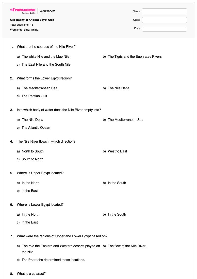 Geography of Ancient Egypt Quiz - พิมพ์ได้ อียิปต์โบราณ เวิร์กชีท - Wayground