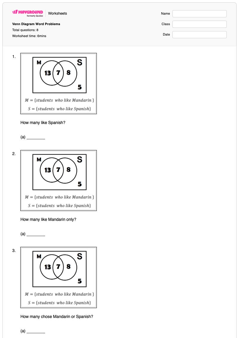 Venn Diagram Word Problems - Printable Venn-diagrams Worksheets - Wayground