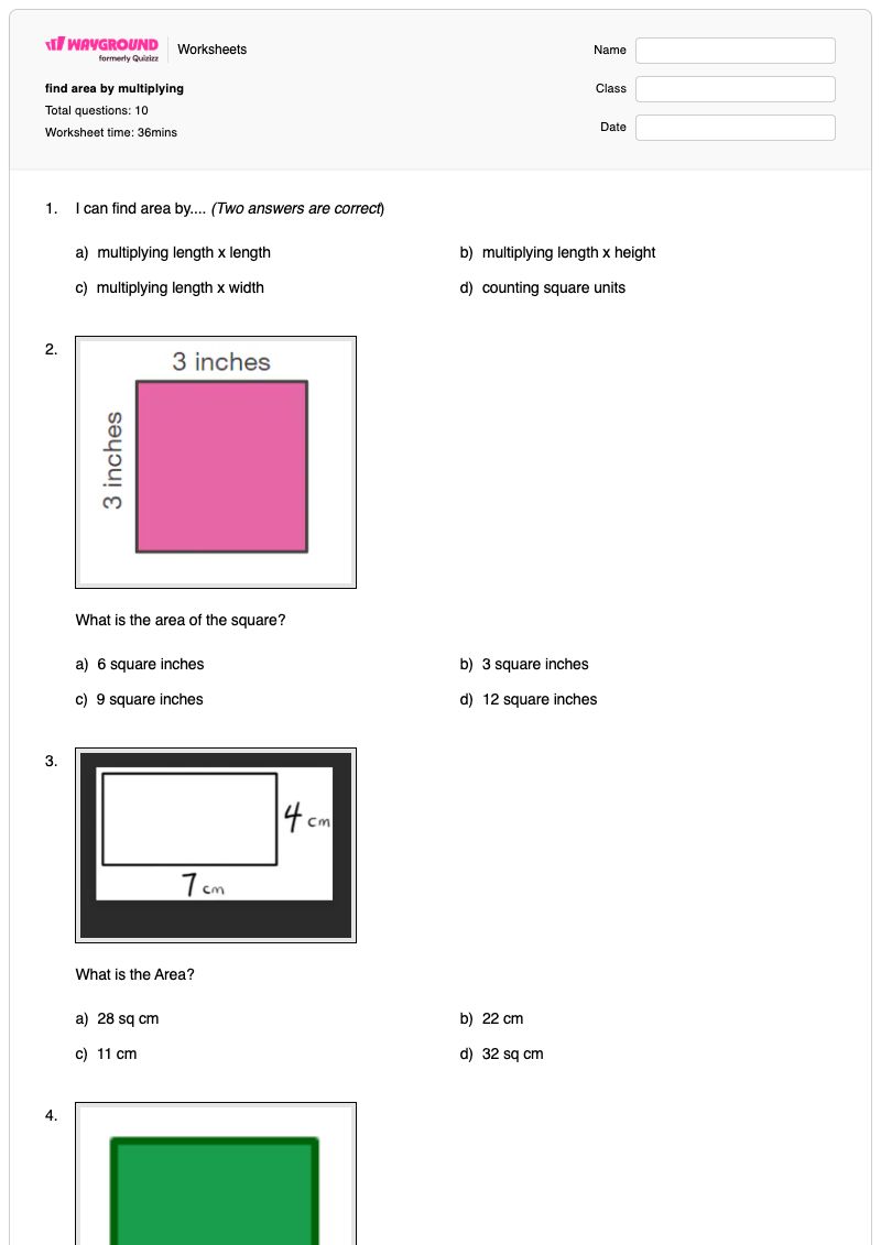 find area by multiplying - พิมพ์ได้ Lattice-method เวิร์กชีท ระดับ 3 - Wayground