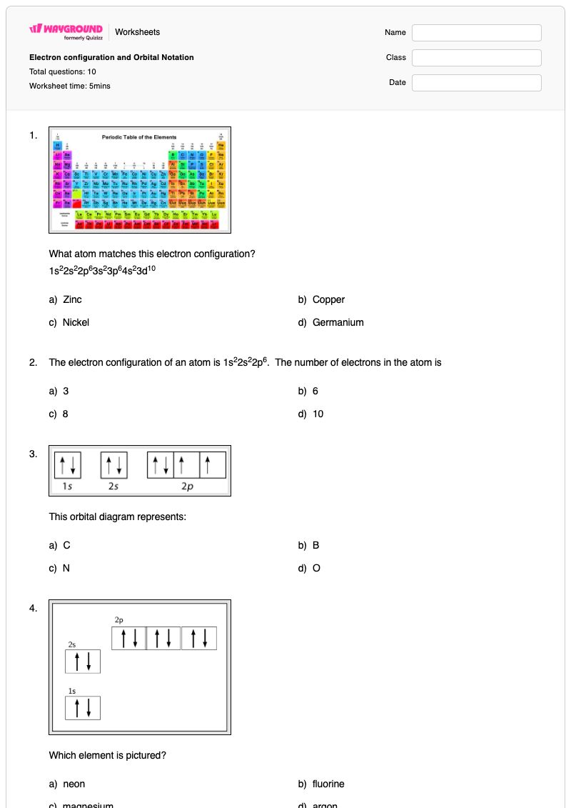 Electron configuration and Orbital Notation - พิมพ์ได้ Ions-and-atoms เวิร์กชีท - Wayground