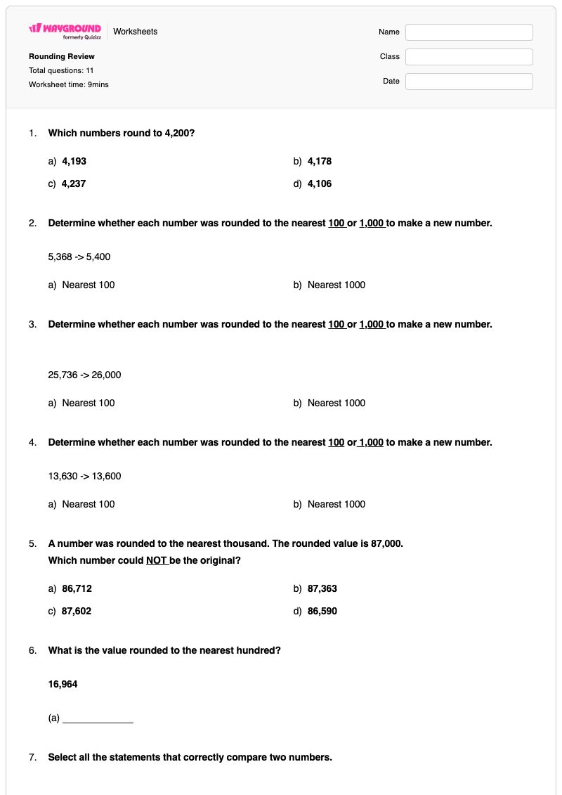 Rounding Review - Printable Rounding-to-nearest-10 Worksheets Grade 4 - Wayground