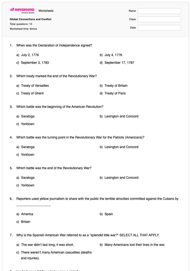 Global Connections and Conflict - Printable Conflict-management Worksheets Year 7 - Wayground