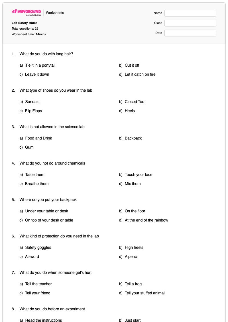 Lab Safety Rules - Printable Lab-safety Worksheets Year 6 - Wayground