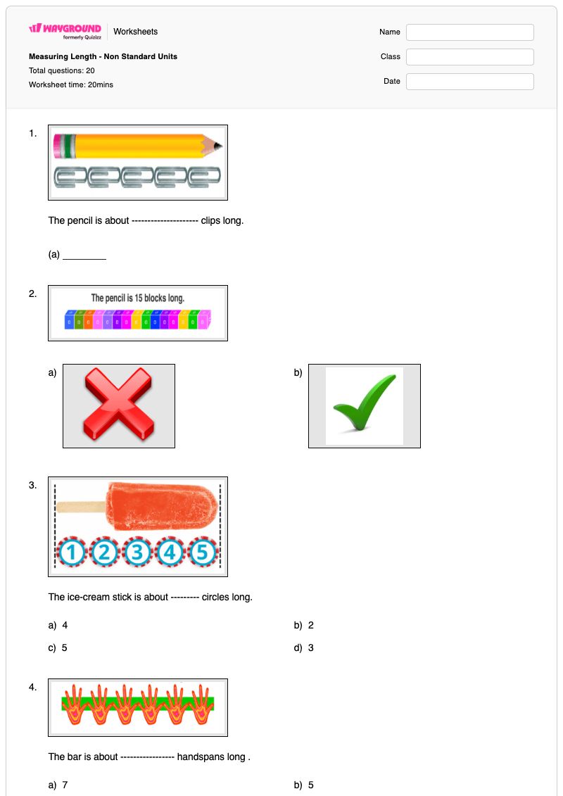 Measuring Length - Non Standard Units - Printable Non-standard-units Worksheets Grade 3 - Wayground