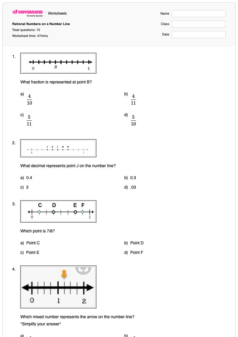 Rational Numbers on a Number Line - Printable Rational-numbers-on-a-number-line Worksheets Year 8 - Wayground