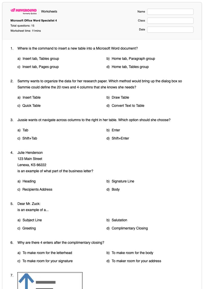 Microsoft Office Word Specialist 4 - Printable Letters-and-words Worksheets - Wayground