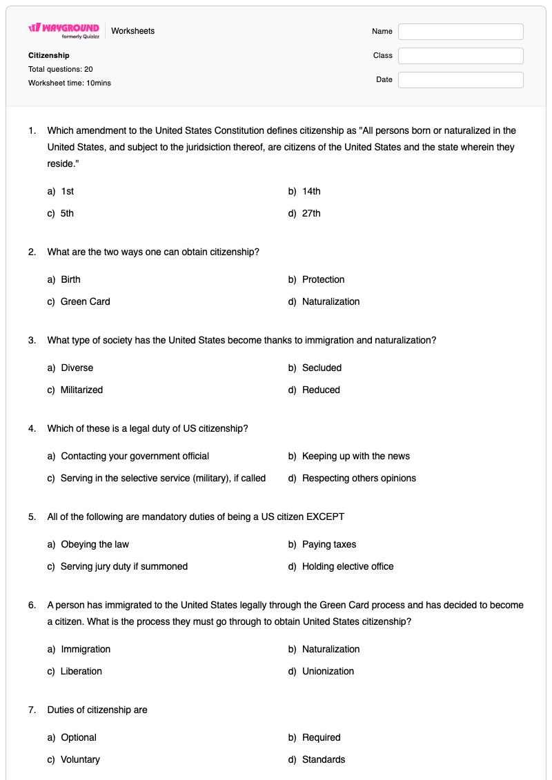Citizenship - Printable Positive-self-talk Worksheets Year 8 - Wayground