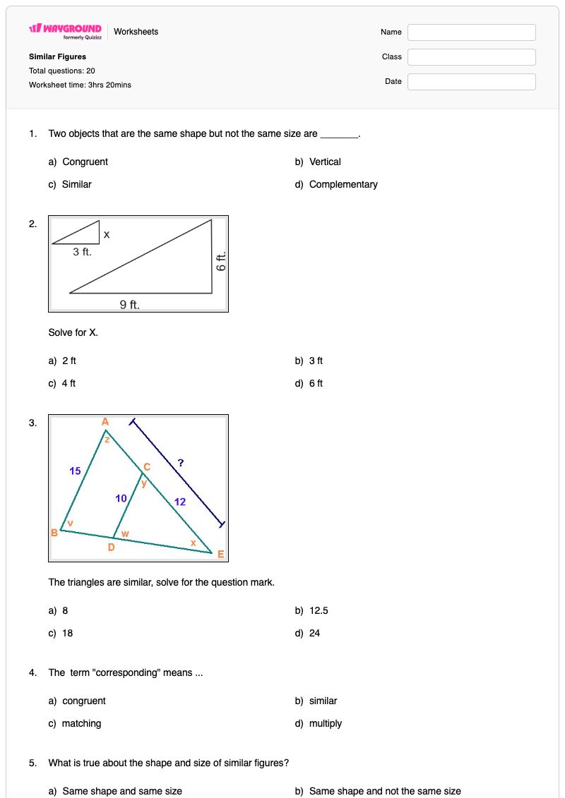Similar Figures - Printable Geometry Worksheets - Wayground