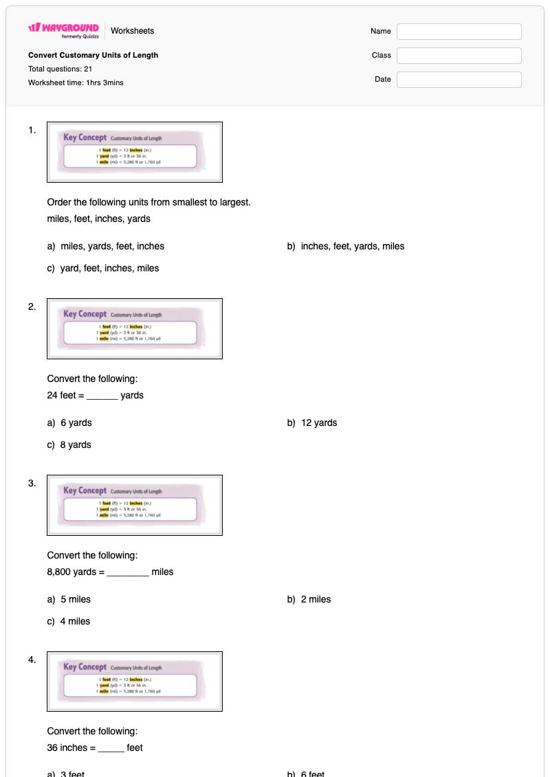 Convert Customary Units of Length - Printable Customary-units-of-length Worksheets - Wayground