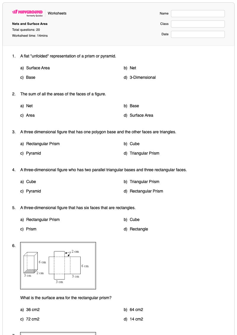 Nets and Surface Area - Printable Nets-of-3d-figures Worksheets Kindergarten - Wayground