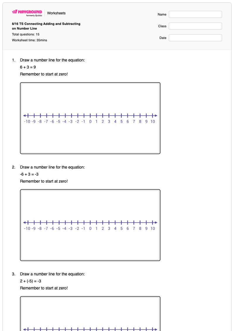 8/16 TS Connecting Adding and Subtracting on Number Line - Printable Addition-and-counting-on-number-lines Worksheets - Wayground