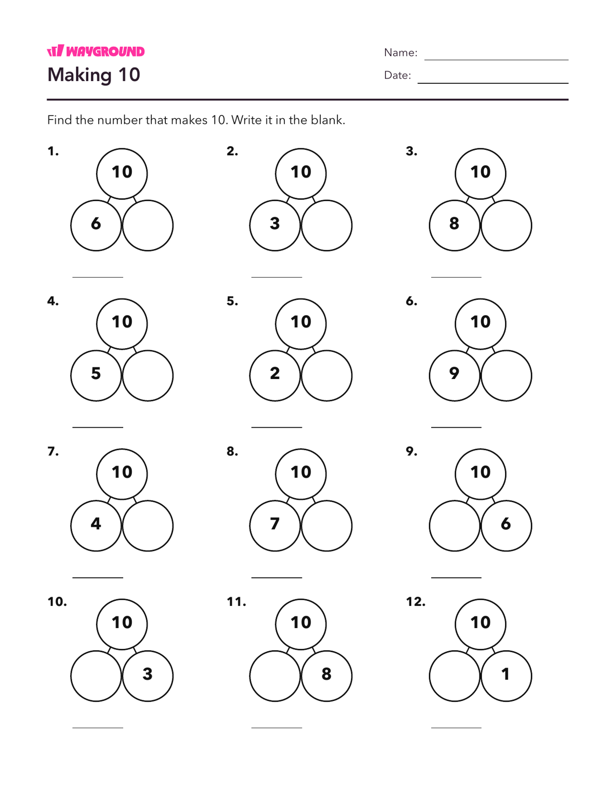 Making 10 - Imprimible Suma-dentro-de-10 Hojas-de-trabajo Grado 1 - Wayground