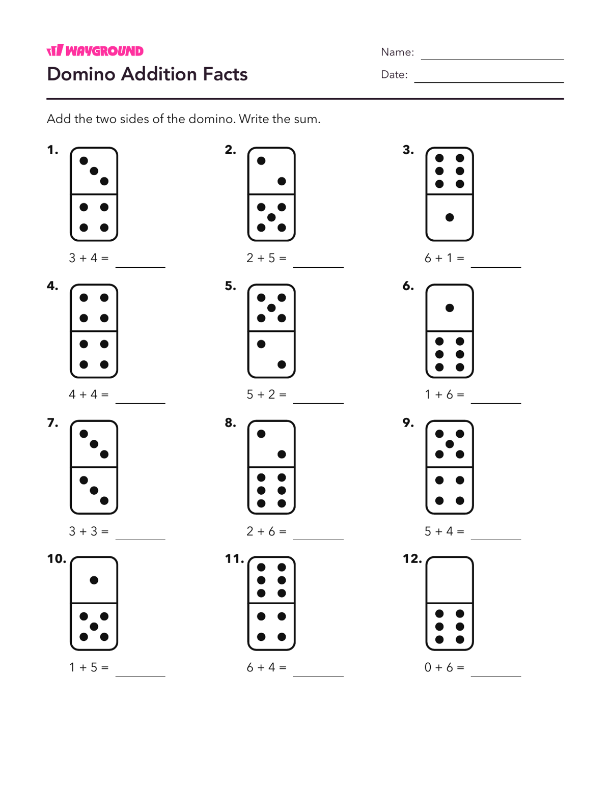 Domino Addition Facts - Printable Addition-within-10 Worksheets Grade 2 - Wayground