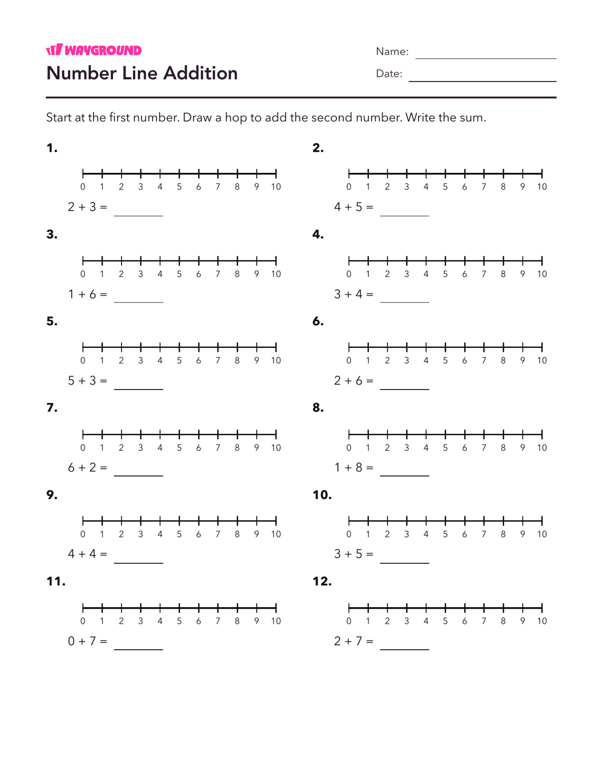Number Line Addition - Printable Addition-within-10 Worksheets Grade 2 - Wayground