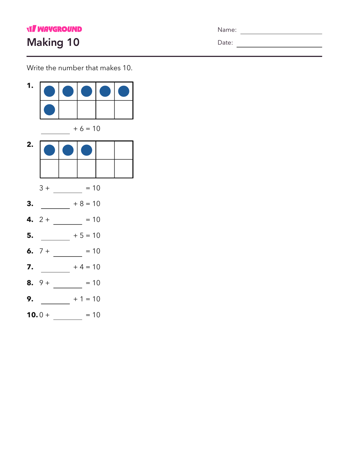 Making 10 - Printable Addition-within-10 Worksheets Grade 2 - Wayground