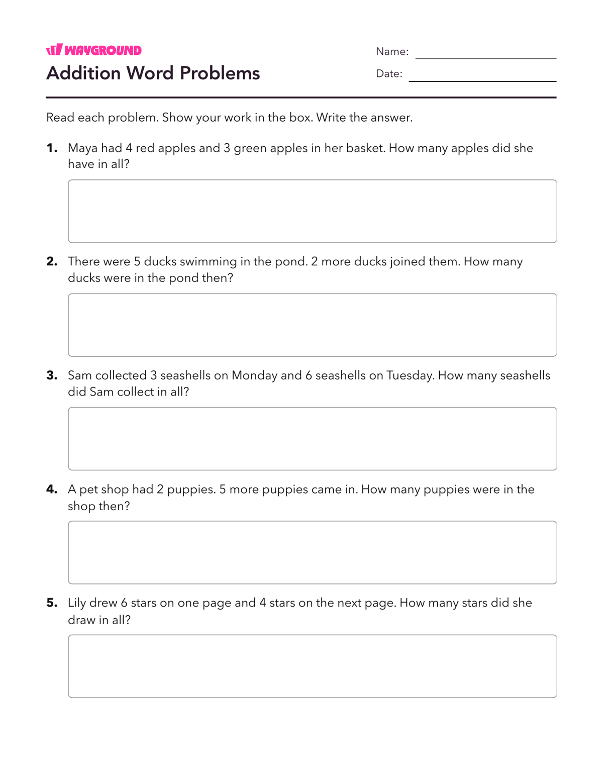 Addition Word Problems - Printable Addition-within-10 Worksheets Grade 2 - Wayground