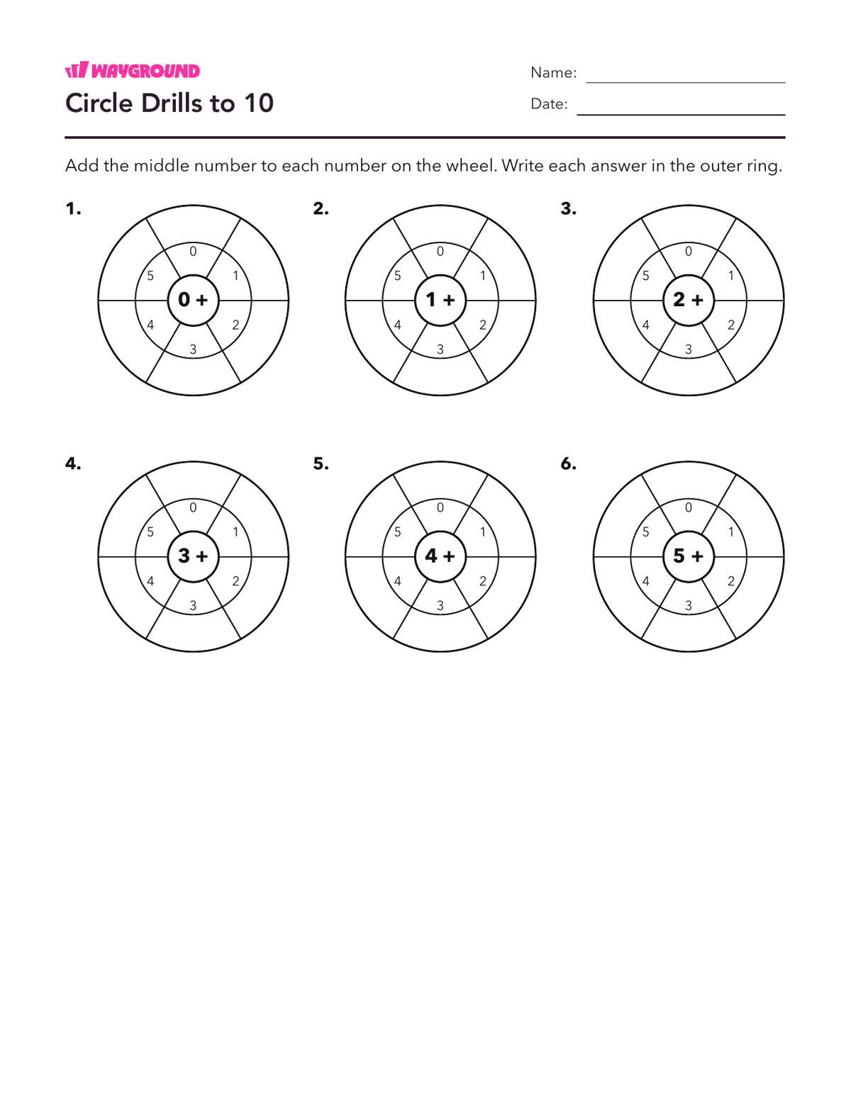 Circle Drills to 10 - Imprimible Suma-dentro-de-10 Hojas-de-trabajo Guardería - Wayground