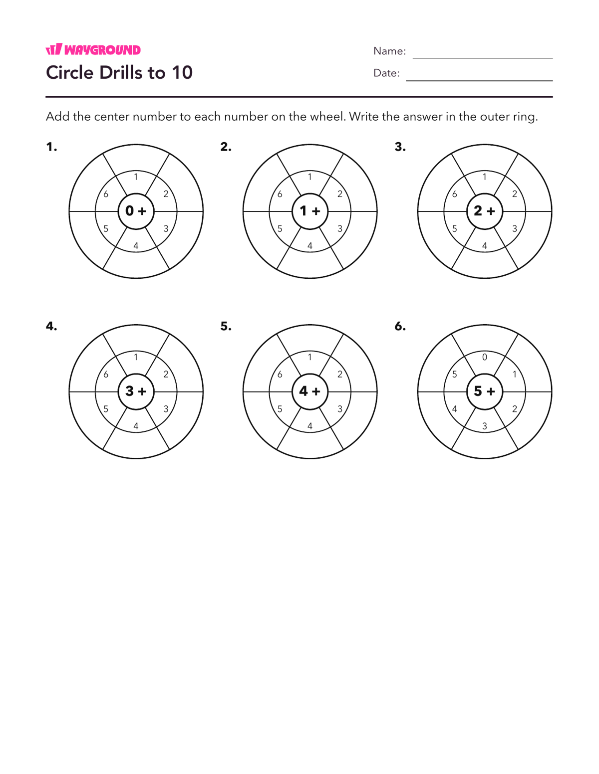 Circle Drills to 10 - Imprimible Suma-dentro-de-10 Hojas-de-trabajo - Wayground