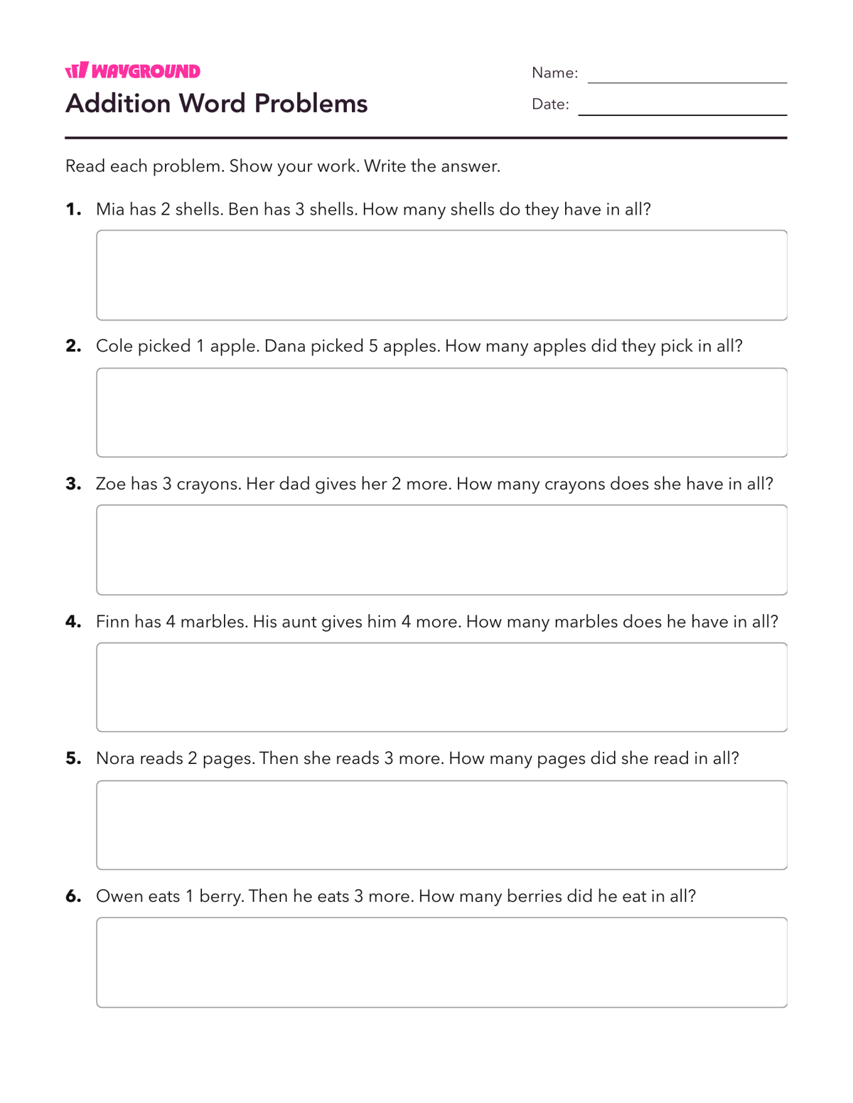 Addition Word Problems - Imprimible Suma-dentro-de-10 Hojas-de-trabajo - Wayground