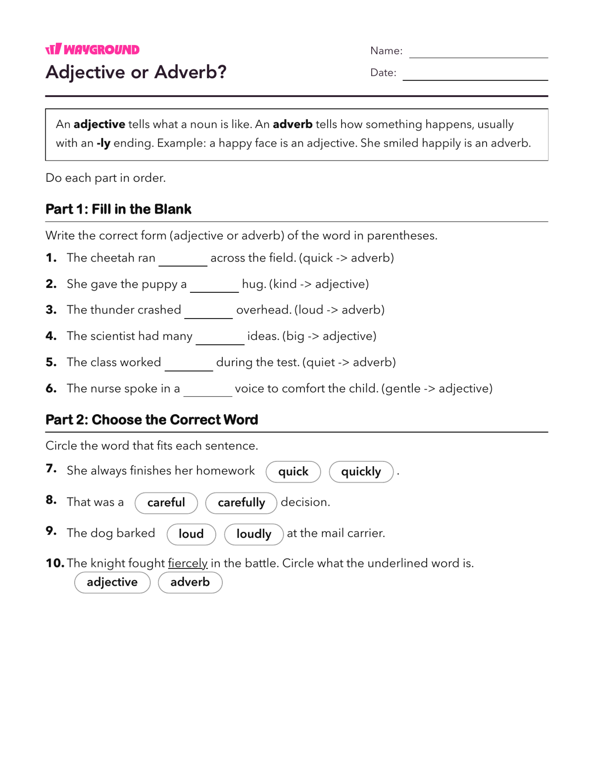 Adjective or Adverb? - Imprimible Adjetivos Hojas-de-trabajo Grado 3 - Wayground