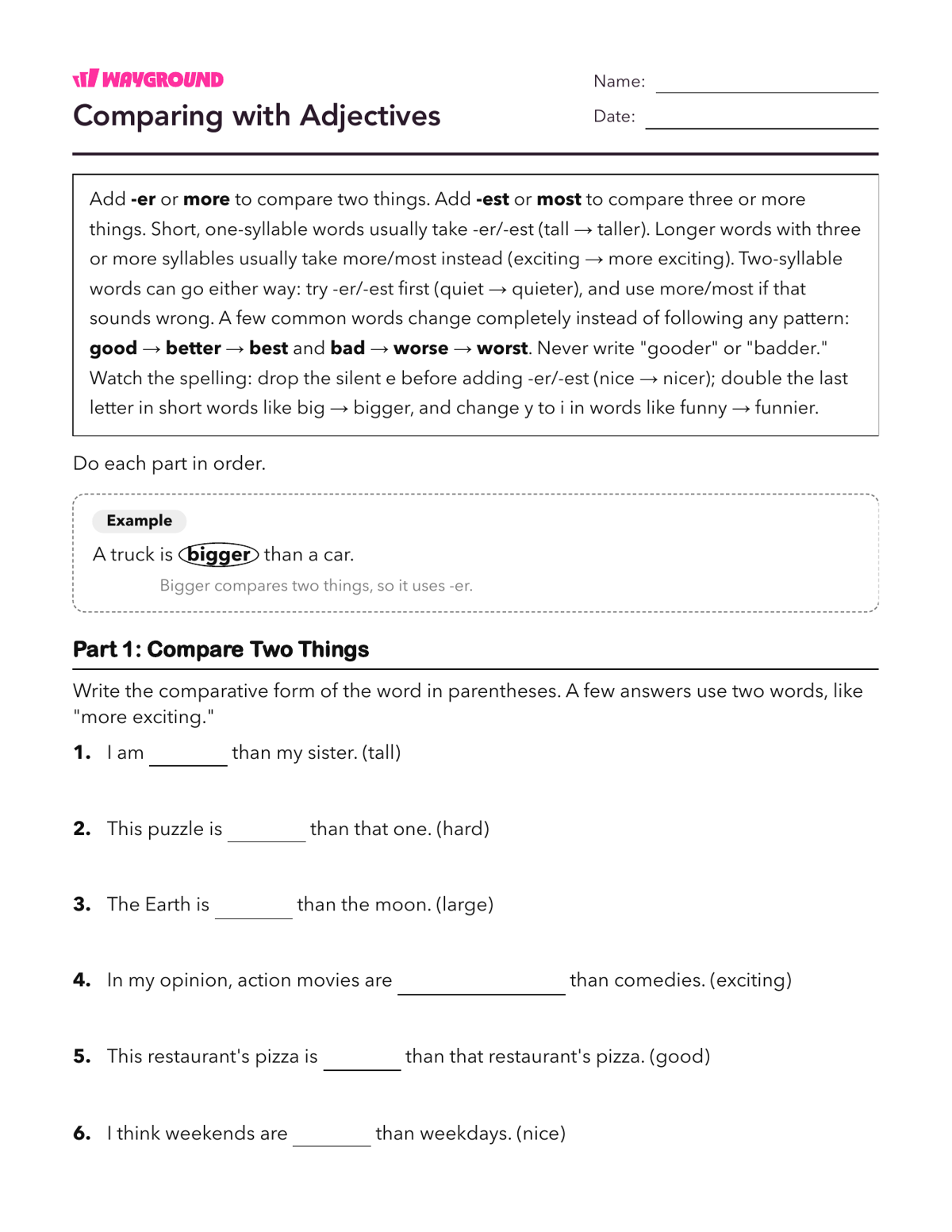 Comparing with Adjectives - Imprimible Adjetivos Hojas-de-trabajo Grado 4 - Wayground