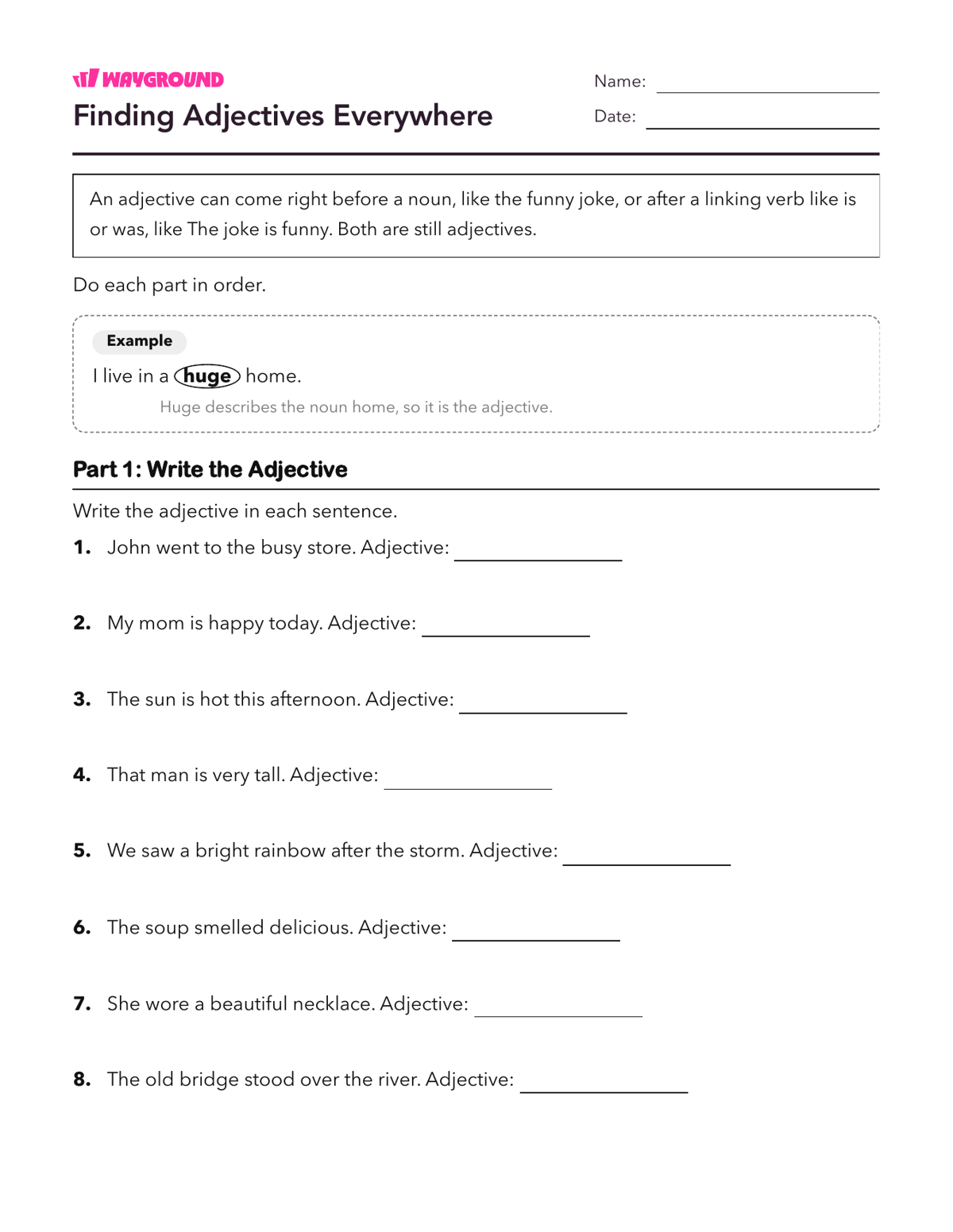 Finding Adjectives Everywhere - Imprimible Adjetivos Hojas-de-trabajo Grado 4 - Wayground