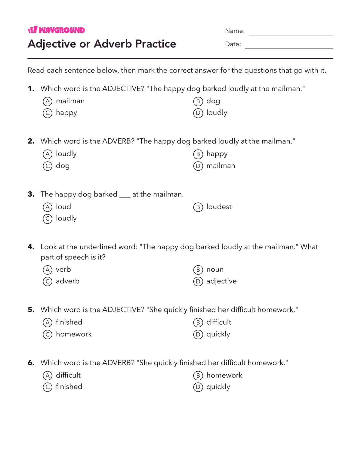 Adjective or Adverb Practice - Imprimible Adjetivos Hojas-de-trabajo Grado 5 - Wayground