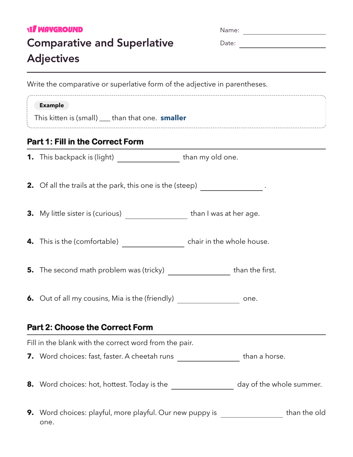 Comparative and Superlative Adjectives - Imprimible Adjetivos Hojas-de-trabajo Grado 5 - Wayground