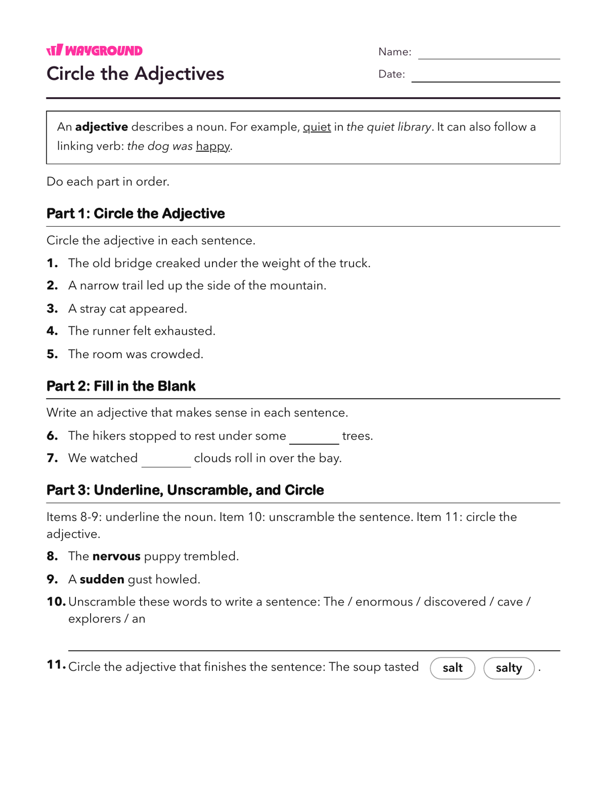 Circle the Adjectives - Dapat dicetak Kata-sifat Lembar-kerja - Wayground
