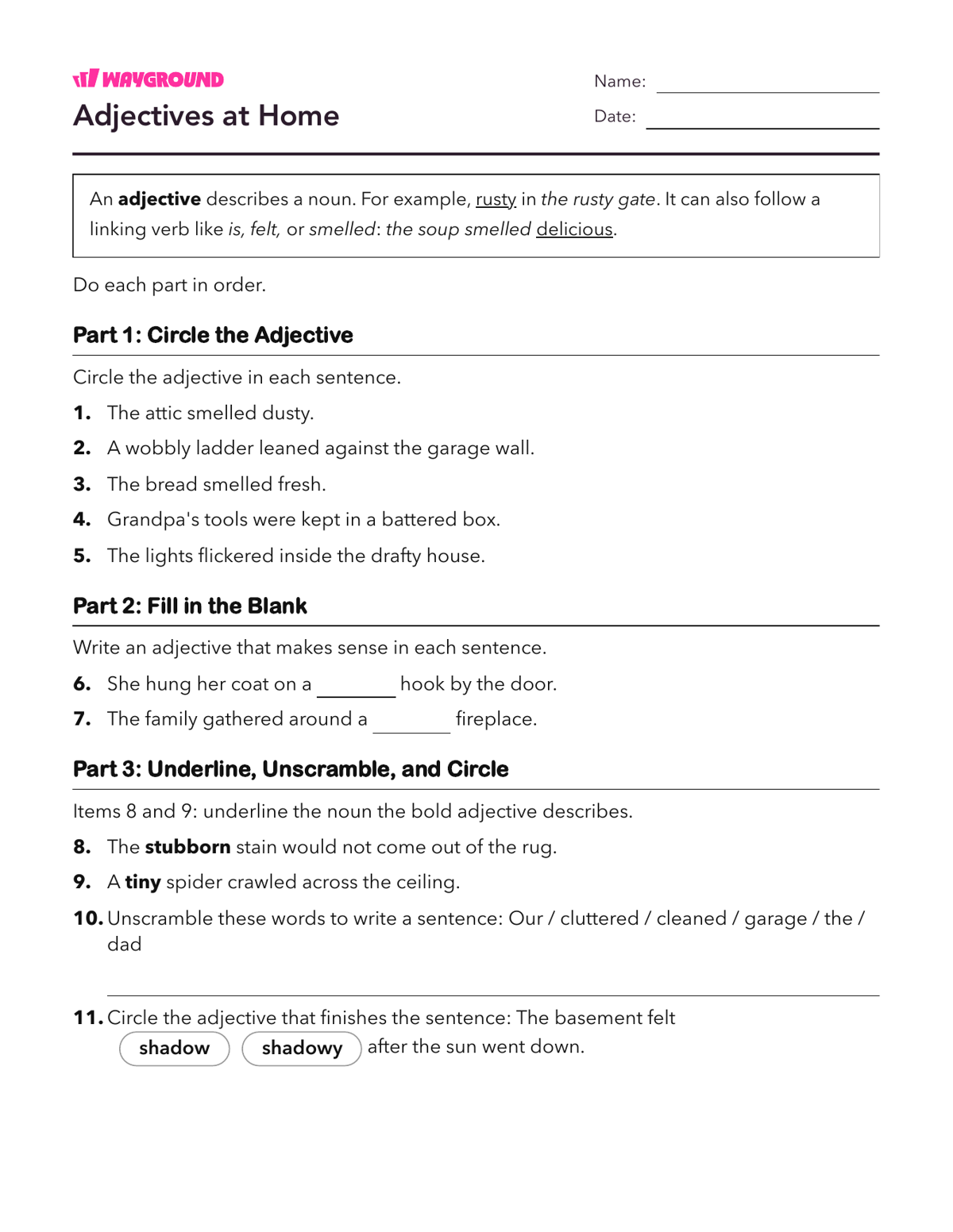 Adjectives at Home - Dapat dicetak Kata-sifat Lembar-kerja - Wayground
