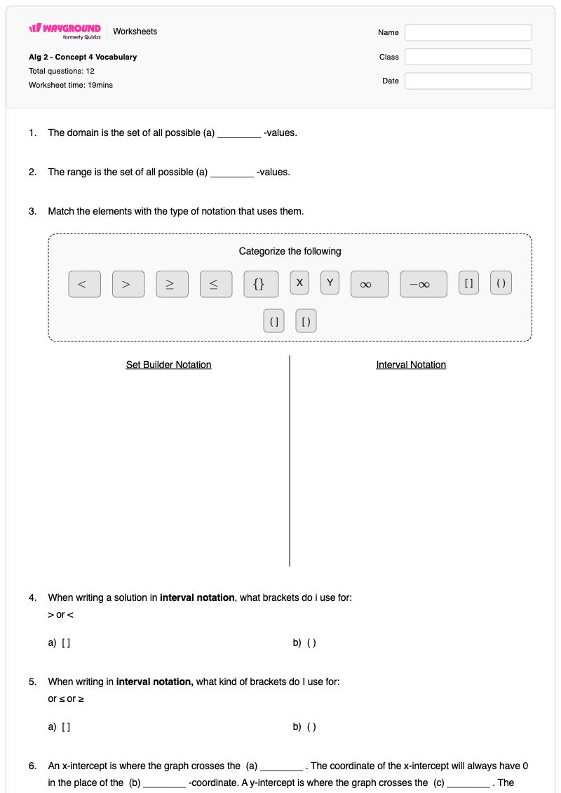 Alg 2 - Concept 4 Vocabulary - พิมพ์ได้ Weighted-averages เวิร์กชีท ระดับ 9 - Wayground