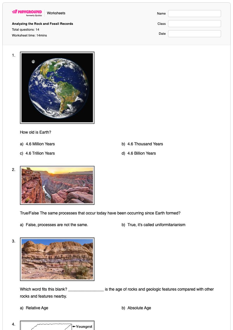 Analyzing the Rock and Fossil Records - พิมพ์ได้ Relative-dating-fossils เวิร์กชีท - Wayground
