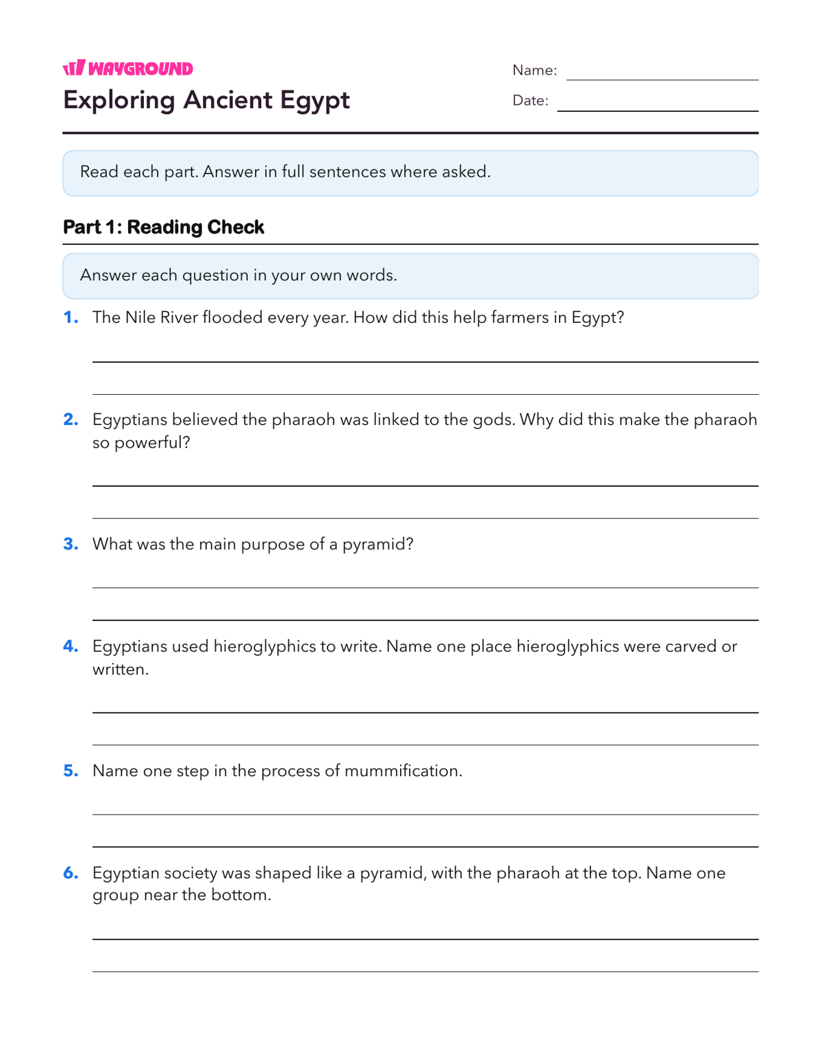 Exploring Ancient Egypt - Printable Ancient-civilizations Worksheets Class 4 - Wayground