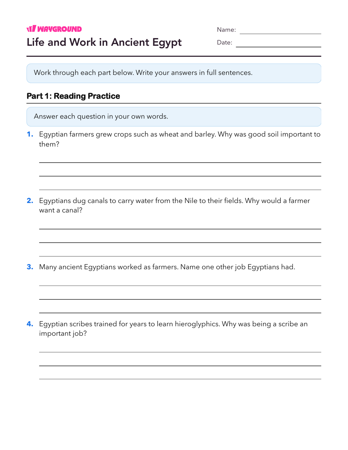 Life and Work in Ancient Egypt - Printable Ancient-civilizations Worksheets Class 4 - Wayground