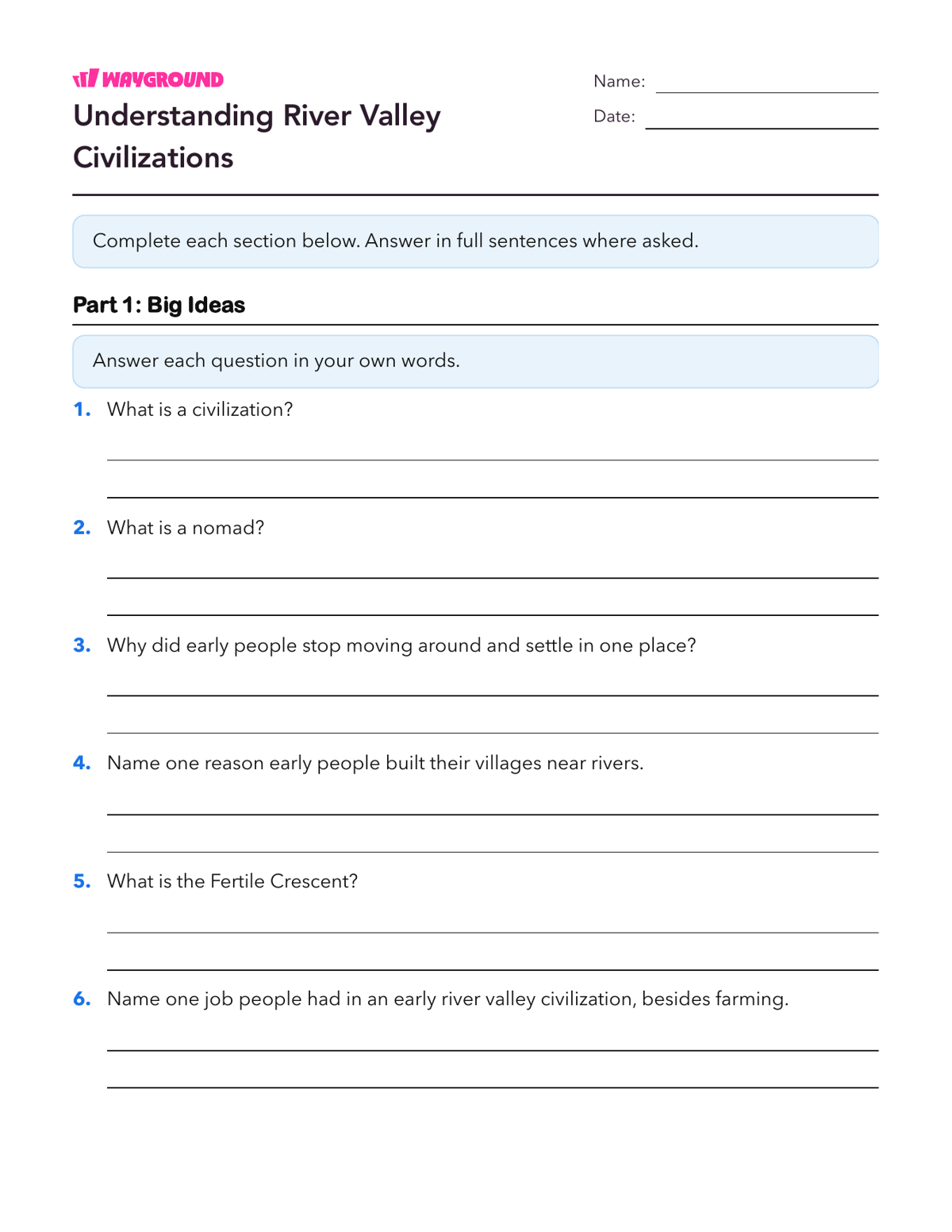 Understanding River Valley Civilizations - Printable Ancient-civilizations Worksheets Class 4 - Wayground