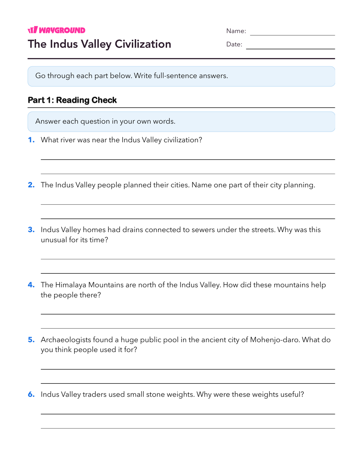 The Indus Valley Civilization - Printable Ancient-civilizations Worksheets Class 4 - Wayground