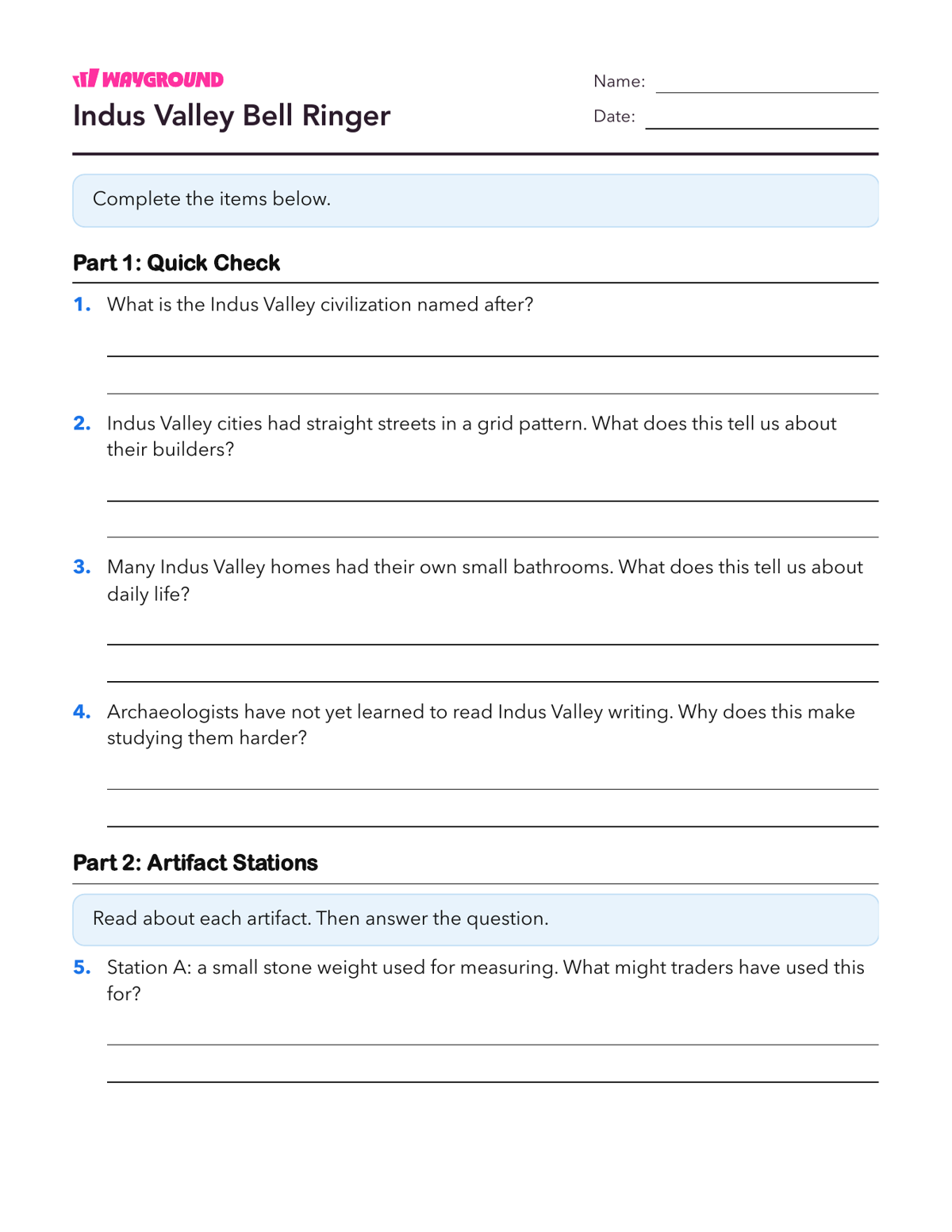 Indus Valley Bell Ringer - Printable Ancient-civilizations Worksheets Class 4 - Wayground