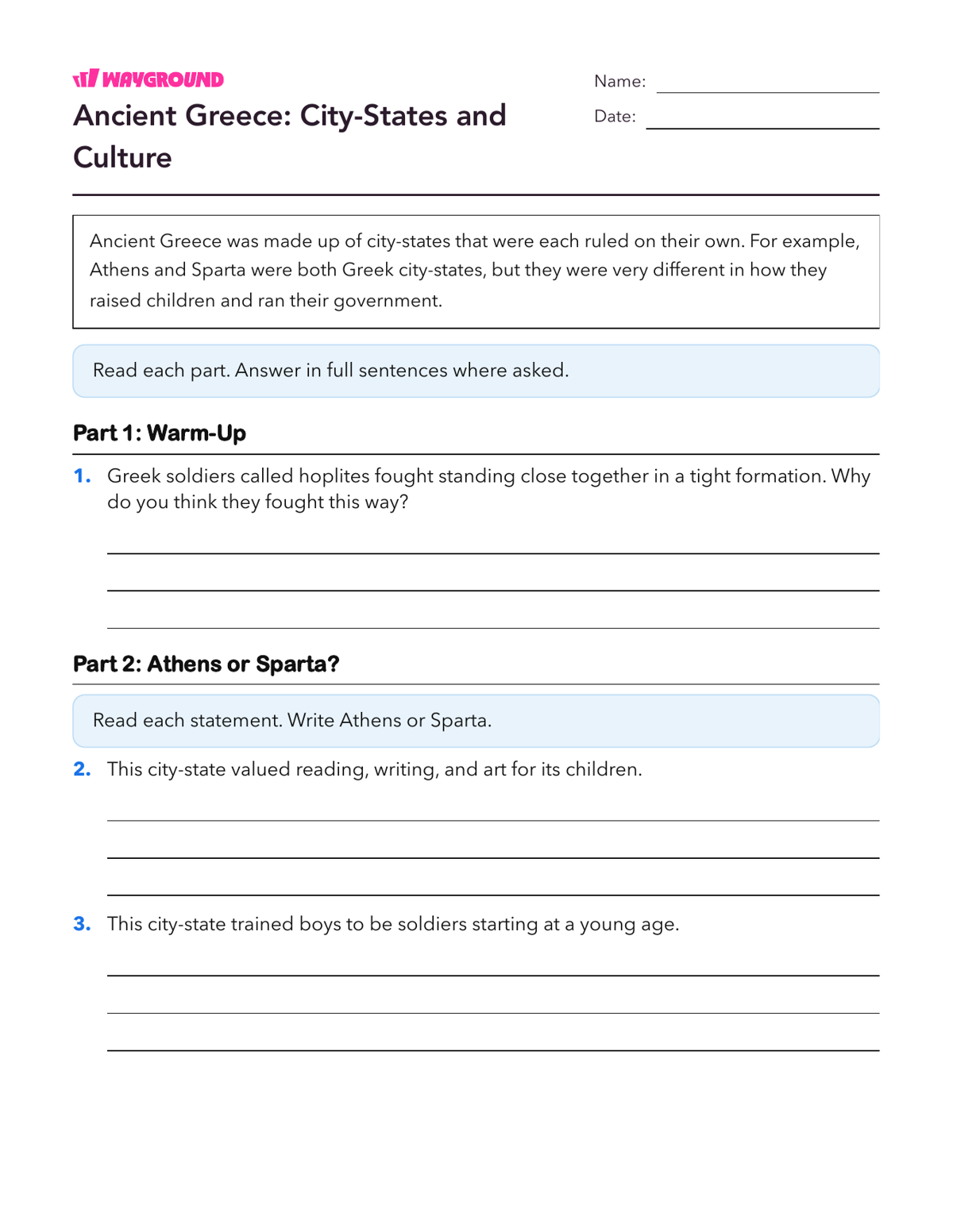 Ancient Greece: City-States and Culture - Printable Ancient-civilizations Worksheets Class 4 - Wayground