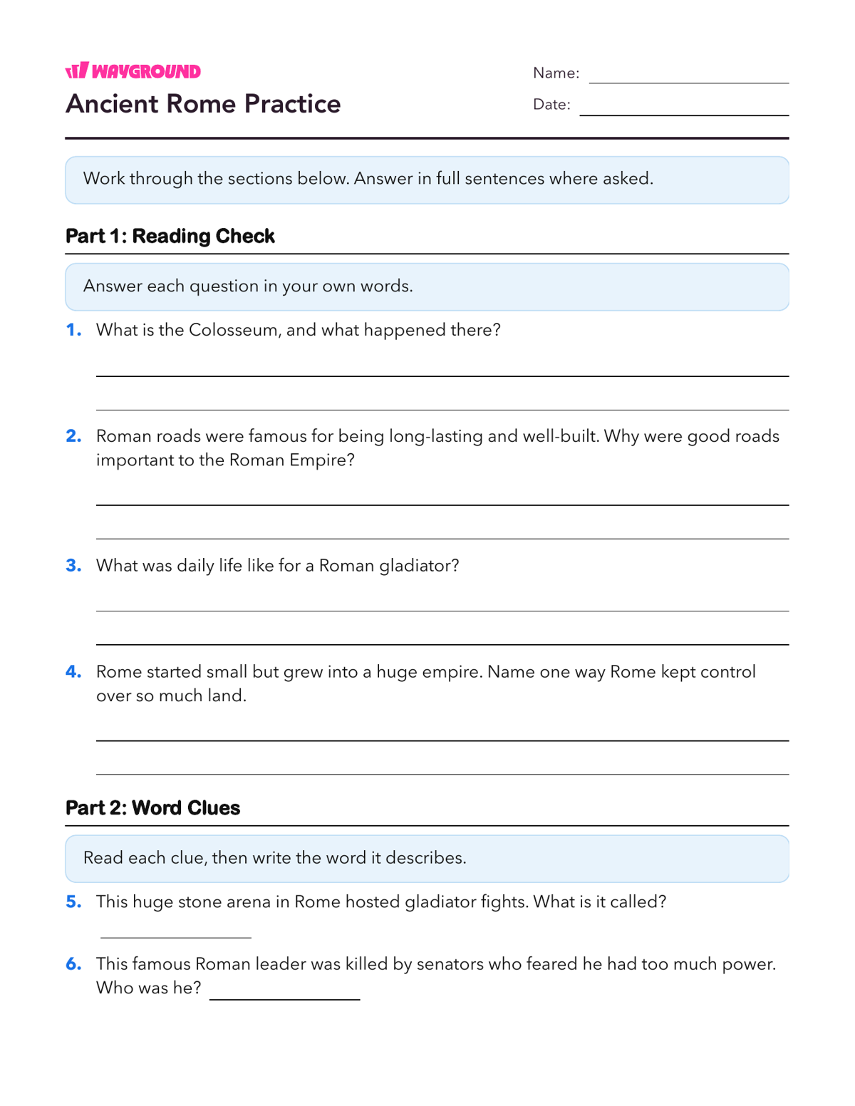 Ancient Rome Practice - Printable Ancient-civilizations Worksheets Class 4 - Wayground