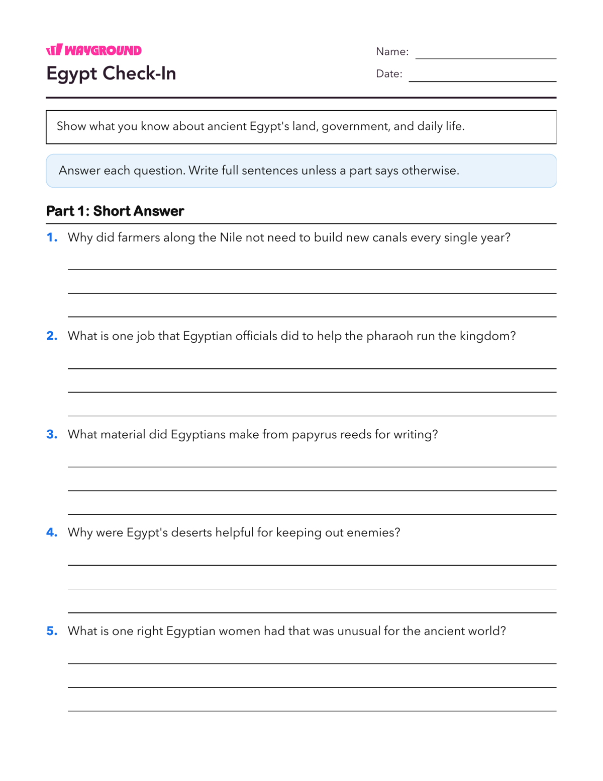 Egypt Check-In - Printable Ancient-civilizations Worksheets Class 5 - Wayground