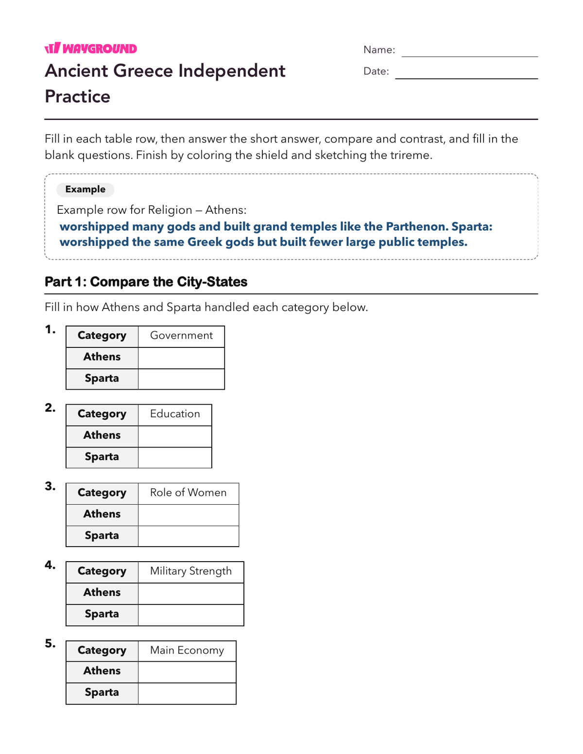 Ancient Greece Independent Practice - Nadający się do druku Peradaban-kuno Lembar-kerja Kelas 6 - Wayground