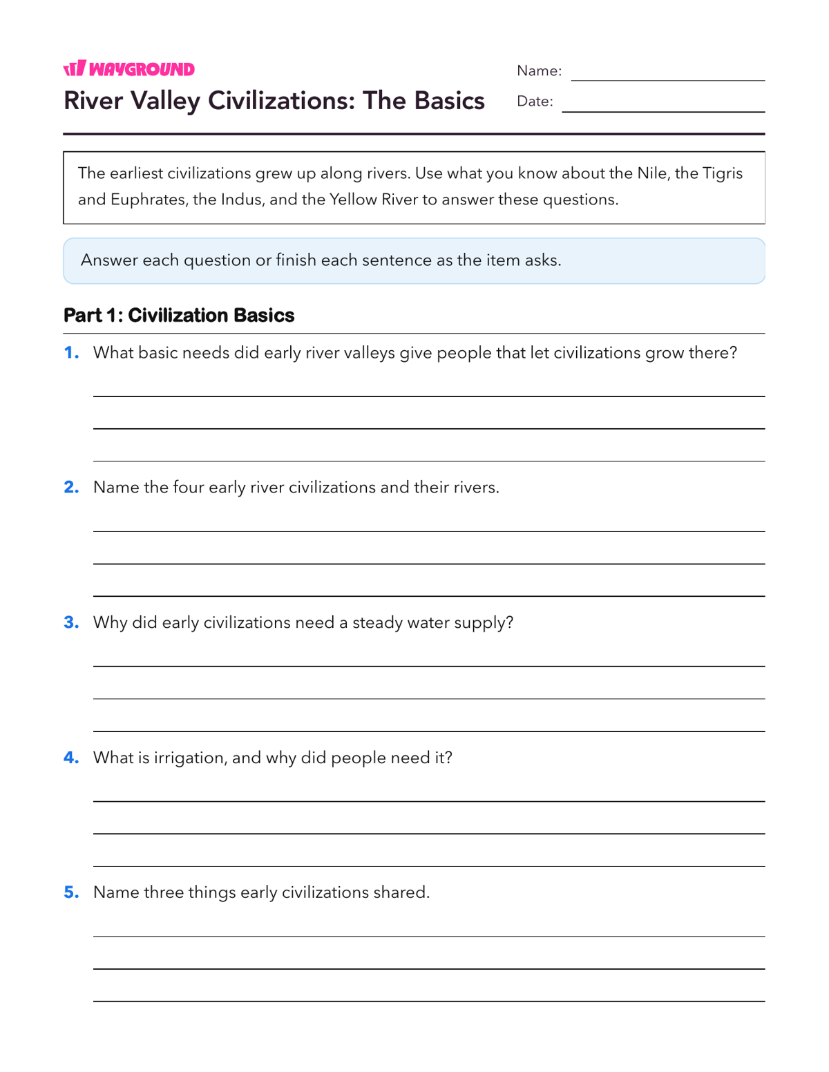 River Valley Civilizations: The Basics - Printable Ancient-civilizations Worksheets Class 7 - Wayground