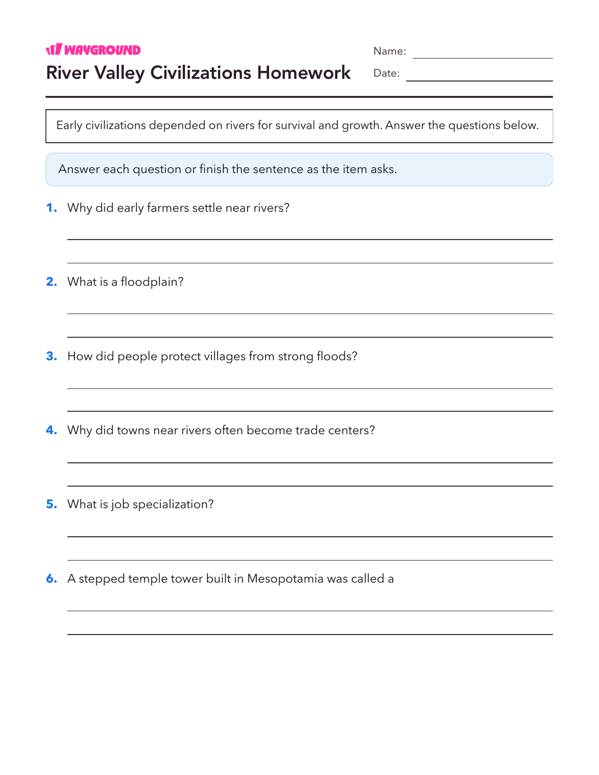 River Valley Civilizations Homework - Printable Ancient-civilizations Worksheets Class 7 - Wayground