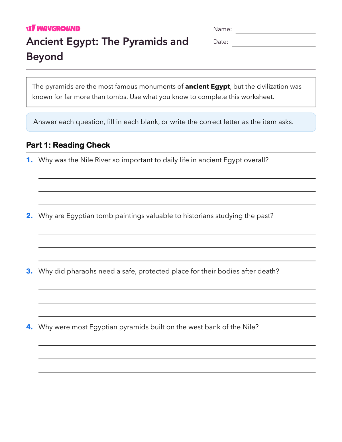 Ancient Egypt: The Pyramids and Beyond - Printable Ancient-civilizations Worksheets Class 8 - Wayground
