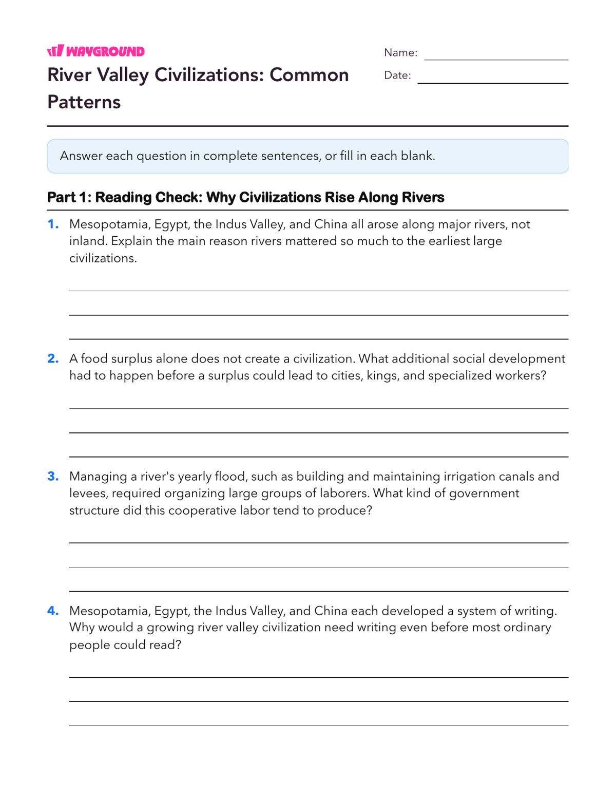 River Valley Civilizations: Common Patterns - Printable Ancient-civilizations Worksheets Class 9 - Wayground